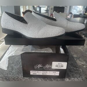 White Smoking Glitter Loafers